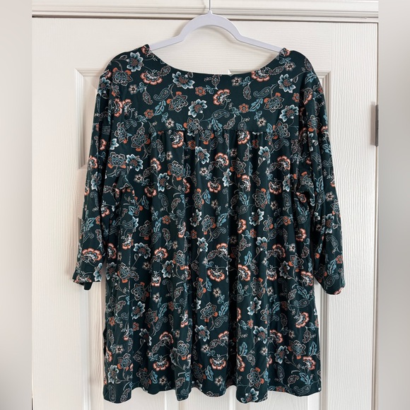 J. Jill Dark Green Floral Paisley A-line Tunic with 3/4 sleeves - Picture 9 of 9